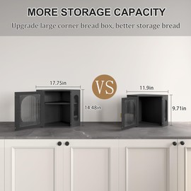 Alpeir Corner Bread Box for Kitchen Countertop Large Bread Storage Container Double Layer Wooden Breadbox Homemade Bread Loaf Bin Farmhouse Coffee Bar Pantry Shelf with Acrylic Window, Black