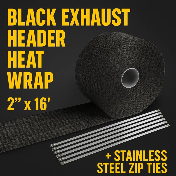 Sunplustrade 2"x16' Black Exhaust Header Heat Wrap Motorcycle Car Pipe