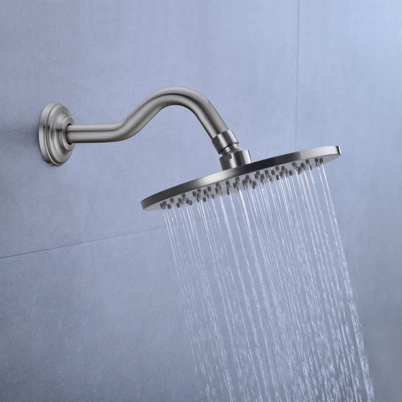 8-inch S-Shape Curved Shower Arm with Flange, Stainless Steel Top