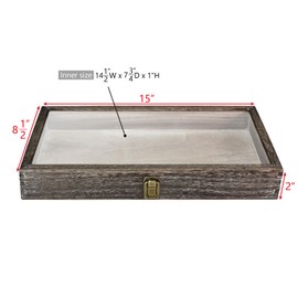 MOOCA 2 Pcs Wood Tempered Glass Top Jewelry Display Case Accessories Storage Box with Metal Clasp, Wooden Jewelry Tray for Collectibles, Pocket Knife Display Case, Coffee Color