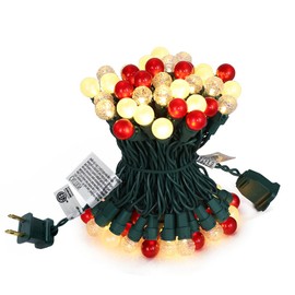 Christmas Lights 70 LED Red and Warm White Color Globe String Lights with Pearlized Glass 120V ETL Certified Indoor Outdoor use for Holiday Party Thanksgiving Yard Xmas Tree