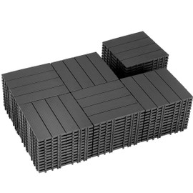skillmaid 72 PCS Plastic Interlocking Deck Tiles - 12" x 12" Waterproof Indoor Outdoor Flooring All Weather Use, Patio Floor Decking for Porch Poolside Backyard Balcony, Dark Grey