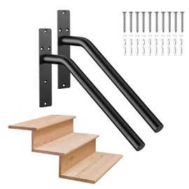 2 Pack 16 Inch Stair Handrails for 1-3 Steps, Munzong Black Stainless Steel Hand Rail for Stairs, Wall Mounted Knurled Safety Grab Bar for Outdoor Garage Entry Interior Exterior Stairway- 1.25” Tube