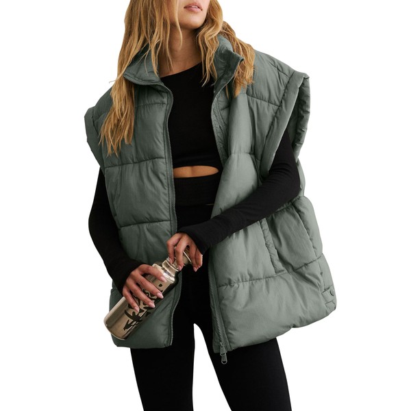Vimyig Women's Winter Crop Puffer Vest Lightweight Warm Flysleeve Stand
