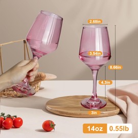 GLAZVIA Pink Wine Glasses Set of 6, 14oz Stemmed Crystal Glasses, Thick & Colored, Dishwasher Safe Stemware for Red or White, Gift for Party, Holiday, Anniversary, Restaurant, Home Bar, Daily Use