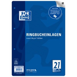 Oxford 400131464 A4 Ring Binder Inserts, 50 Sheets, Lined (21 Lines), Without Margin, 90 g/m2