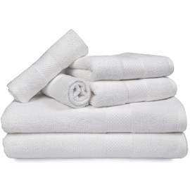 MAURA Premium Bath Towel Set 100% Cotton. 6 Piece Ultra Absorbent Quick Dry Soft Terry Bath Towels for Bathroom, Hotel and Spa Quality, White