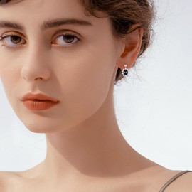 Earrings Onyx Black 925 Sterling Silver Vintage Dangle Drop Leverback Earrings Oval 10 mm Stone Agate Earrings for Women, Sterling Silver