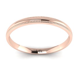 LANDA JEWEL Unisex 14k Rose Gold 2mm Light Court Shape Comfort Fit Polished Wedding Ring Milgrain Band (4.5)