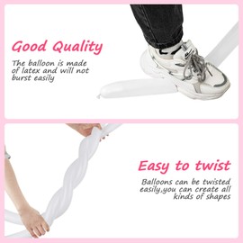 Skylety 100 Pcs 260q Twisting Balloons Long Balloons DIY Latex Modelling for Adults Birthday Wedding Engagement Anniversary Festival Party Decoration(White)