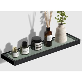 SFGSOWOR Glass Shelves/Shelf with Towel Bar/Rack 20-inch Floating Shelves for Bathroom Tempered Glass Rectangular 1 Tier Organizer Wall Shelf (Matte Black, 20'')