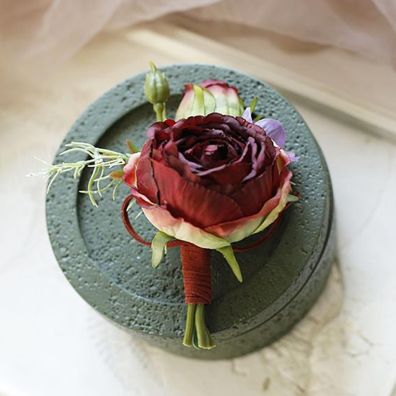 MAFELOE Corsage Boutonniere Set, Burgundy, 2 Pieces (X1-DB)