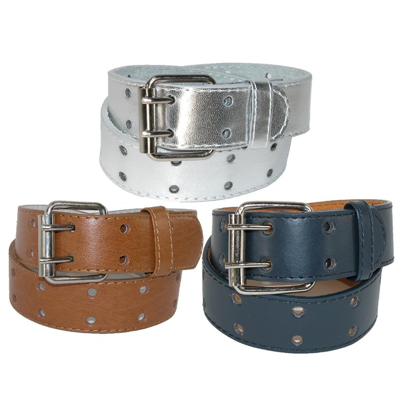 CTM Kids' Leather Two Hole Jean Belt, Xlarge, Navy