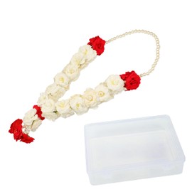 Artificial Mala Rose Flowers Ribbon Garland Haar Mala for Idol-Mala for God Statue Accessories, Pooja Sringar Articles Ornament for Indian Traditional Festival Decoration(Size:-12")(White,Red)