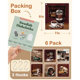 Miss Adola Swedish Dishcloths for Kitchen - Reusable 6 Pack Swedish Dish Cloths with Hook Fast Drying Swedish Towels for Washing Dishes Cute Funny Swedish Cleaning Sponge Cloths, Brown Coffee