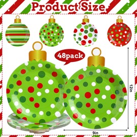 FoldTier 48 Pcs Christmas Paper Plates 9 Inch Dinner Plate Christmas Ball Shape Disposable Plate Holiday Dinnerware Dessert Salad Plates for Xmas Winter Party Supplies (Cheerful Colors,Elegant Style)
