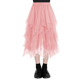 AUYAO Women's Tulle Skirt, Ladies Irregular Elastic High Waist Layered Skirt, Women Tulle Tiered Layered Skirt Ballet Tutu Prom Party, Mesh A-line Midi Skirt for Women Girl for Daily, Prom, Carnival