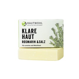 Hautwohl Klare Haut Gesichtsseife für glatte und strahlende Haut. Porentiefe Gesichtsreinigung mit Solewasser wirkt antibakteriell bei unreiner und Mischhaut. Vegan, Handgemacht in Deutschland