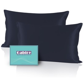 Gabire Mulberry Silk Pillowcases Set of 2, Both Sides Real Silk Pillowcase for Hair and Skin Prevent Acne Pillowcase Organic Silk Pillowcase 2 Pack with Hidden Zipper, Navy Blue, Standard (20"×26")