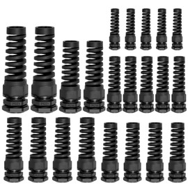 Mardatt 22PCS PG7 PG9 PG11 PG13.5 PG16 PG21 Black Waterproof Cable Gland, Wire Hole Flex Spiral Strain Relief Nylon Joint For Cable Fixing Wiring Repairing Gland Replacement Electrical Appliances