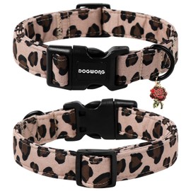 DOGWONG Fall Leopard Dog Collar- Cute Classic Animal Dog Collars Adjustable Girl Dog Collar for Small Medium Large Dogs XS
