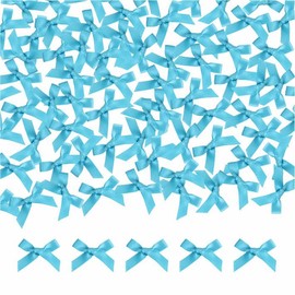 Meseey 100 Pcs Mini Turquoise Blue Satin Ribbon Bows with Tape 1.5 Inch Self Adhesive Flowers Appliques Craft Bowsfor Sewing, Scrapbooking, Wedding, Gift,Christmas Decoration (Turquoise Blue)