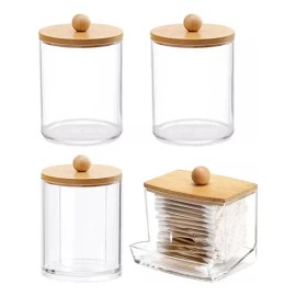 4 Tarro Para Tocador Cotonetes Organizador De Baño De Bambú