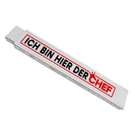Wooden metre stick with funny saying and crown – Ich bin hier der Chef as a gift for fathers on Father's Day or as a small gift for in between for dads who are everything
