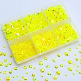 Briskbloom 3000PCS Resin Flatback Rhinestone, 2mm 3mm 4mm 5mm 6mm Citrine/Lemon Yellow AB Flatback Jelly Resin Rhinestones for Tumblers, Mugs, Bottles, Craft Decoration, Bling Glitter Gem Stone