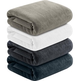 Cozyone Microfiber Bath Towel, Fluffy, Hotel Specifications, Large, 23.6 x 47.2 inches (60 x 120 cm), Set of 4 4 Colors, Towels, Absorbent and Quick Drying, Texture: White + Gray Brown + Dark Gray +