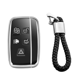 M.JVisun Soft TPU Case Cover Protector Case for Land Rover, Car Remote Key Fob Case for Land Rover Discovery 4/Sport Freelander 2 for Range Rover Evoque/Sport/Velar - Glossy Silver - Braided Keychain