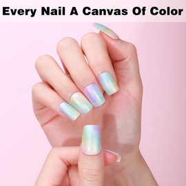 YiMistnnts Semi Cured Gel Nail Strips Works with Any Nail Lamps, Salon-Quality, Long Lasting, Easy to Apply & Remove - Includes 2 Prep Pads, Nail File & Wooden Stick (Rainbow Illusion)