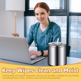 Tandefio Stainless Steel Countertop Wipe Dispenser Fits Wipes on Rolls 10 x 11.5 Inch Round Tissue Holder Refillable Tabletop Cylinder Container for Fitness Clubs Gym Schools Daycares