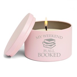 Scented Candle Gift 8oz with Lid My Weekend is All Booked Reading Book Club Funny (Vanilla - Pink)