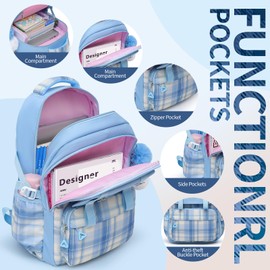 Alrisg Teen Girls Backpack Aesthetic Laptop Bookbag Elementary Middle School Travel Daypacks Mochilas Escolares Blue Tote