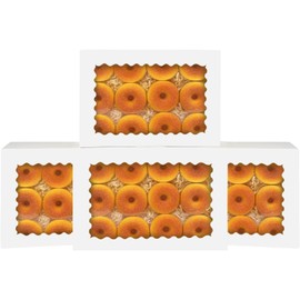 qiqee Auto-pop Up White Cookie Box with Window 14x10x2.5 inch 24Pcs Bakery Pastry Macaron Bakery Box For Packaging