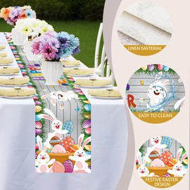 NICOLA Easter Table Runners Linen Easter Decorations for Table, Cute Easter Bunny Table Runner Table Decorations Centrepiece for Indoor, Outdoor Home Party Easter Decor (Style 2)