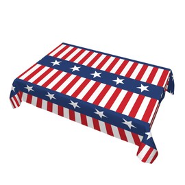 GSRONY Decorative Rectangle Table Cloths Watercolor Stripes Stars 4th of July Patriotic Memorial Tablecloth Table Cover for Dining/BBQ/Picnic/Coffee Table 52 X 70 Inches