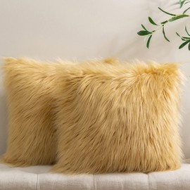 Phantoscope Pack of 2 Faux Fur Throw Pillow Covers Cushion Covers Luxury Soft Decorative Pillowcase Fuzzy Pillow Covers for Bed/Couch,Ginger 20 x 20 Inches