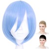 CaseEden 6114 Premium Cosplay Wig, Smooth, Short Hair, Light Blue,