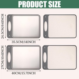 TANEMUDO 2 Pack Stainless Steel Cutting Board Kitchen Double Sided Chopping Board Large 304 Stainless Steel and Wheat Straw PP Easy to Clean (14 x 9.6 Inch,15.7 x 10.6 Inch)
