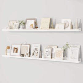 Dreamland Picture Ledge Shelf for Wall, Floating Shelves Set of 2,55 inch Long Floating Shelves with Lip for Living Room,Bedroom,Bathroom,Kitchen,White