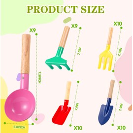 Motionchic 48 Pcs Kids Gardening Tools Set Metal Garden Tools for Kids Including Shovel, Rake, Fork, Spoon and Trowel Garden Beach Sand Tools with Wooden Handle Hoe for Spring Gift Outdoor Beach