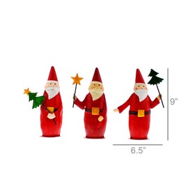 HomArt Painted Santa Figurine, Set of 3, 9-inch Height, Metal