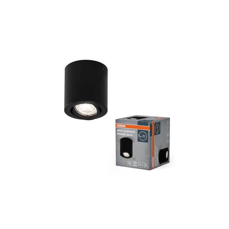 OSRAM Spot Surface Round Ceiling Spotlight, Black, with GU10 Socket,