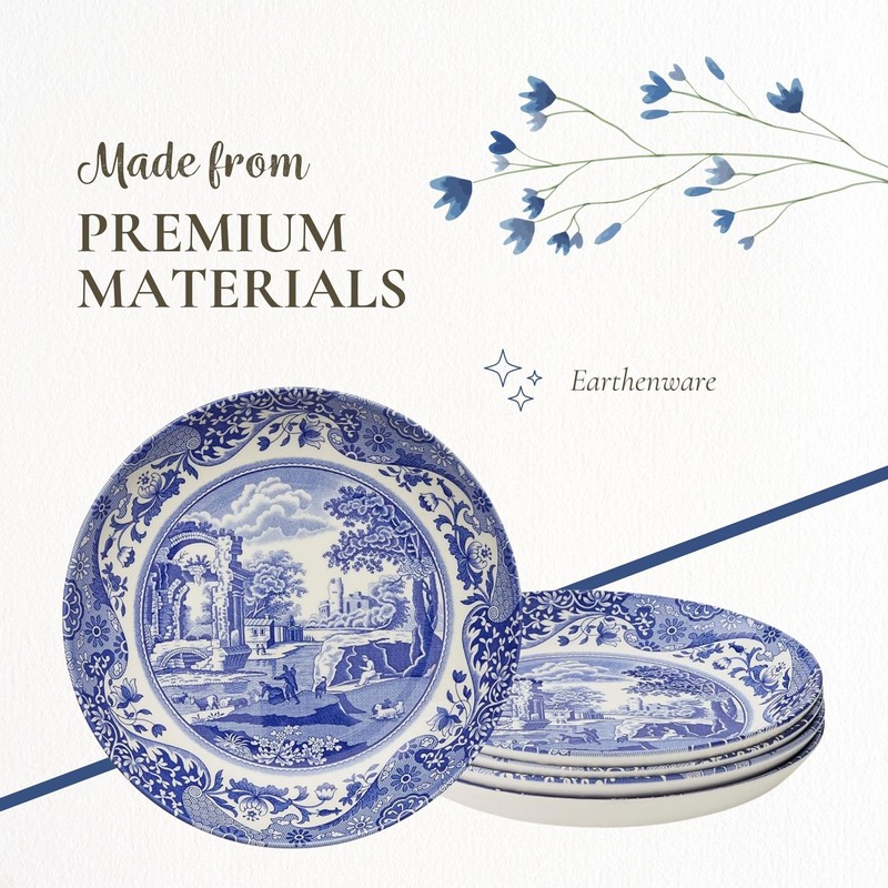 Spode Blue Italian Pasta Bowl, Set of 4-9 Inch Shallow