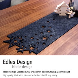 Casoro Table Runner Christmas Made of Elegant Felt in Anthracite, Modern Table Runner in Star Pattern, Approx. 24 x 140 cm, Washable, Simple Table Accessory in Elegant Design