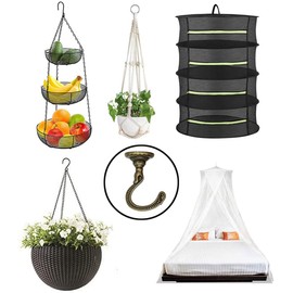 Evsteluo 4 Sets Large Swag Ceiling Heavy-Duty Hooks with Complete Hardware Kit - Ideal for Hanging Plants, Ceiling & Drywall Installation (Antique Brass)