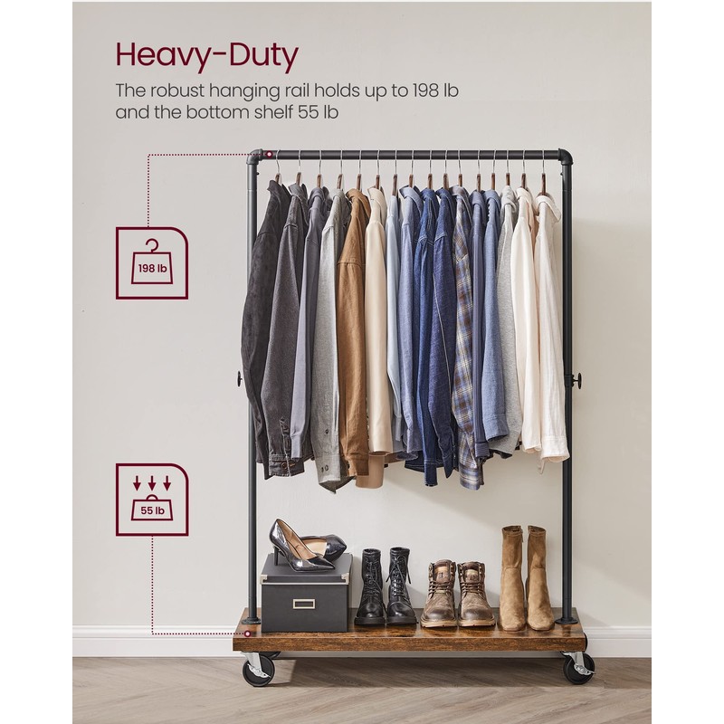 VASAGLE Clothes Rack, Heavy Duty Clothing Rack, Industrial Pipe Style