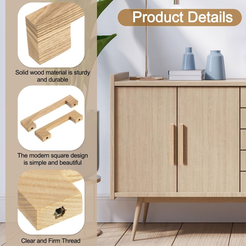 sourcing map 2Pcs Wood Drawer Pulls, 6 Inch Hole Center